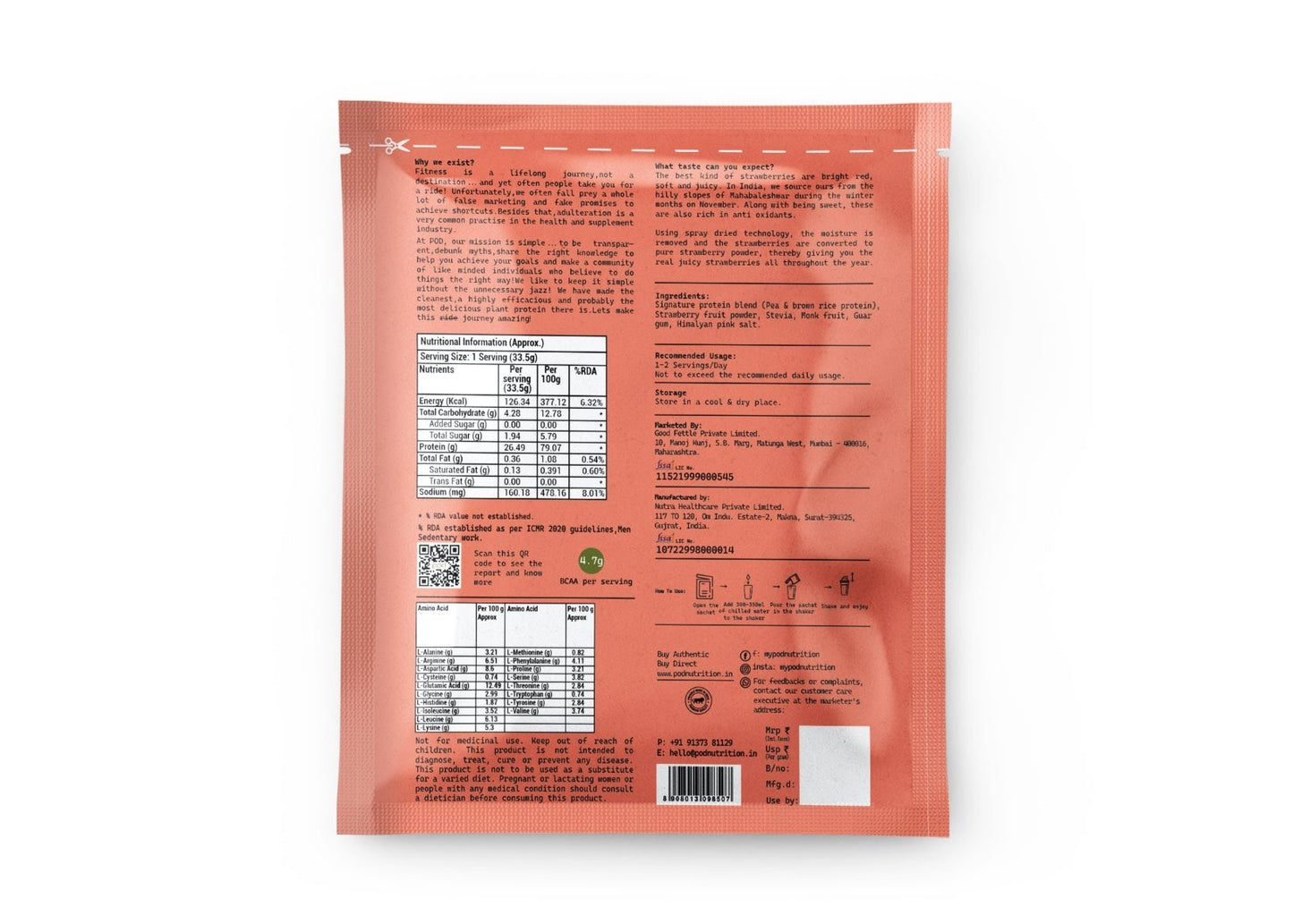 Pod Nutrition : Real Strawberry - Sachets