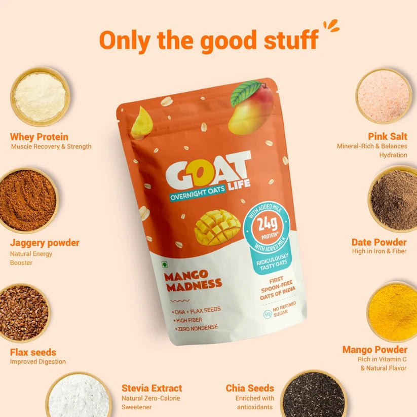 GOAT Life High Protein Overnight Flavoured Oats Mango Madness